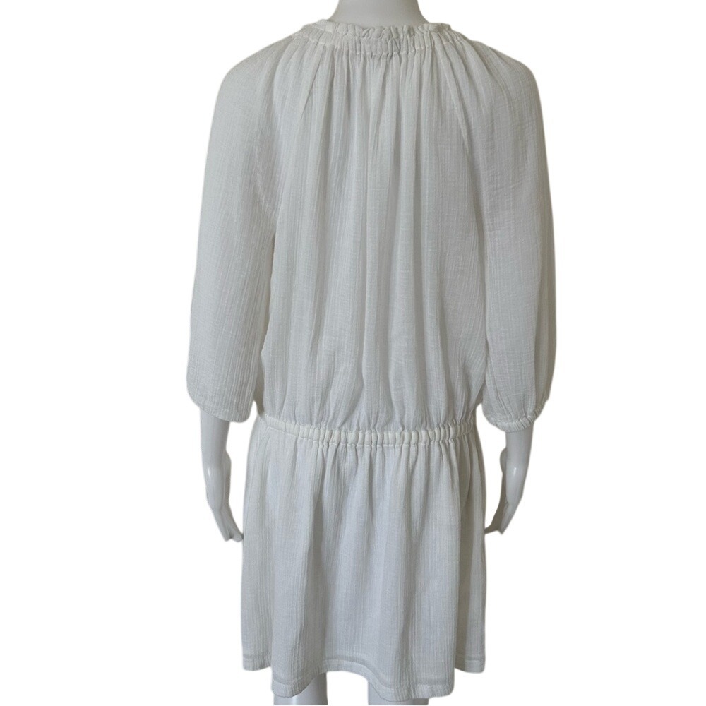 J. Crew White Cotton 3/4 Sleeve Elastic Waist Beach Cover Up Dress Small - Picture 2 of 13